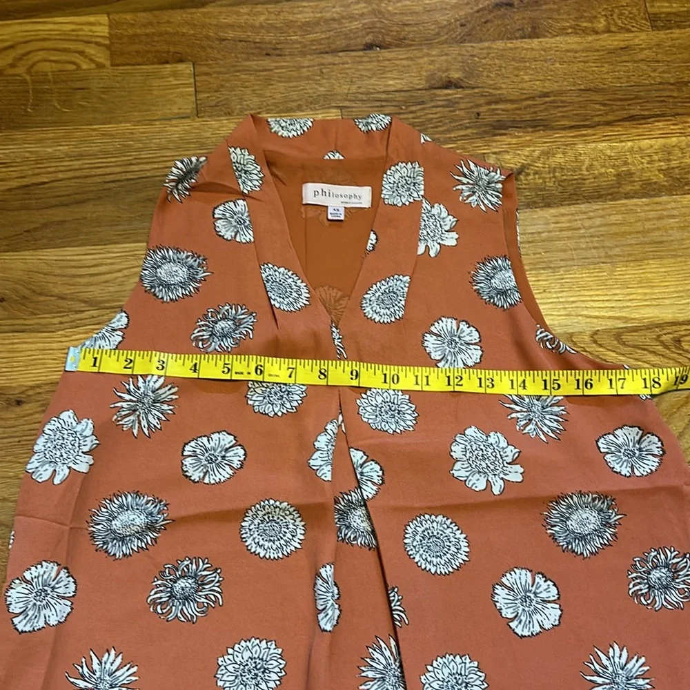 Philosophy Sleeveless Copper White Flower V Neck Midi Shift Dress Women’s XS